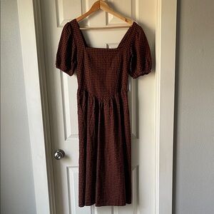 Japna Rust and Navy Gingham Cotton Dress